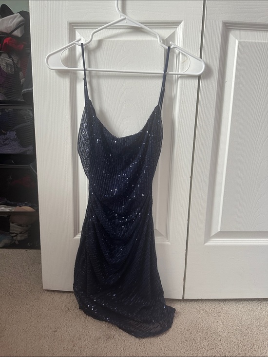 Dresses & Skirts - Navy Sequin Spaghetti Strap Dress - Elegant Evening Wear